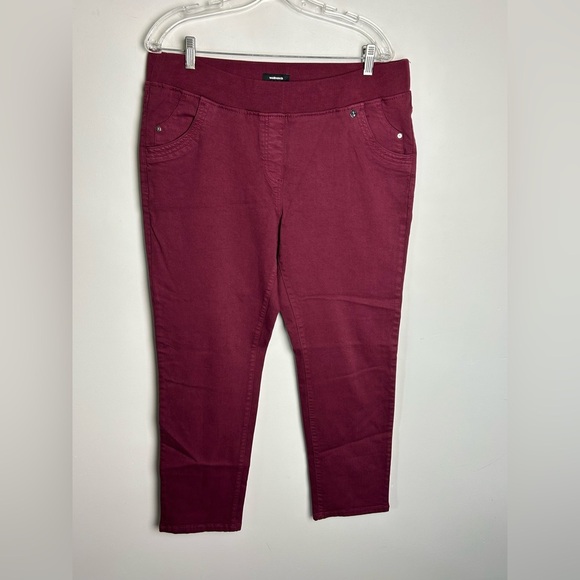 Walbusch Oberstoff Womens Red Pants Sz 22 Stretch Waist Band Pull on Comfortable - Picture 1 of 12